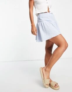 Miss Selfridge Dropped Hem Skirt In Blue Gingham For Women