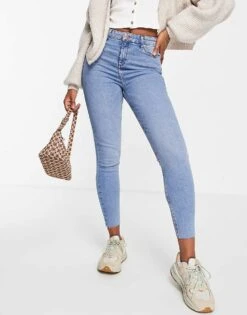 Miss Selfridge Emily High Waist Ankle Grazer Skinny Jean In Midwash Blue For Women