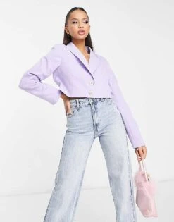 Miss Selfridge Cropped Blazer In Lilac For Women