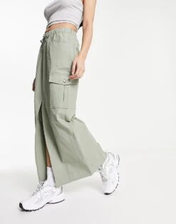 Miss Selfridge Cargo Pocket Maxi Skirt In Khaki For Women