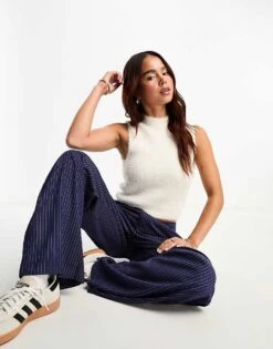 Miss Selfridge Lash Sleeveless Funnel Neck Knit Top In Cream For Women