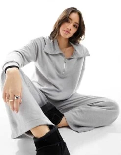 Miss Selfridge Zip Detail Super Soft Sweat Co-ord In Grey For Women