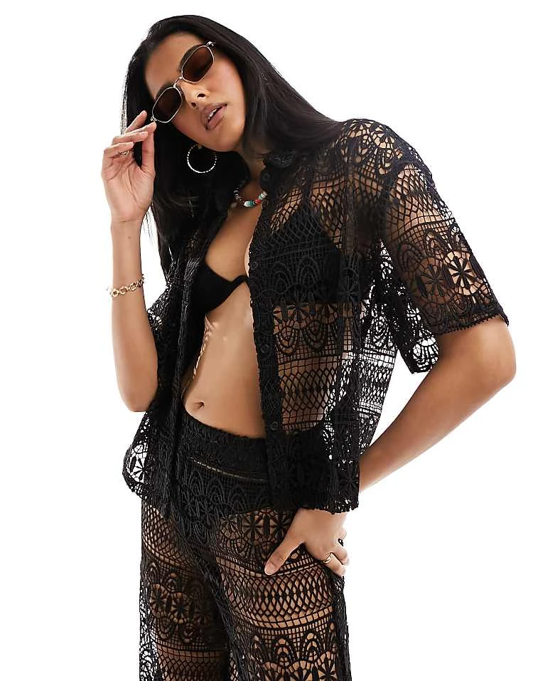 Miss Selfridge Beach Lace Co-ord In Black - Image 2