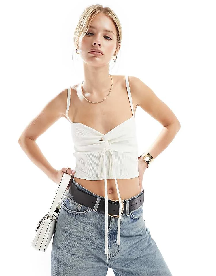 Miss Selfridge Knit Rib Twist Detail Cami In Cream For Women - Image 5