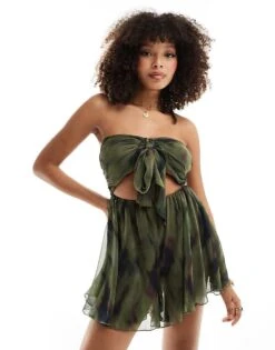 Miss Selfridge Beach Chiffon Tie Front Playsuit In Ombre Print For Women