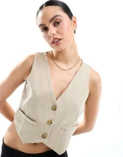 Miss Selfridge Button Through Waistcoat In Stone For Women