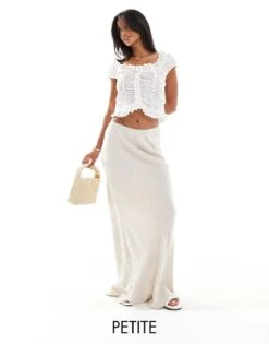 Miss Selfridge Petite Linen Blend Bias Maxi Skit In Natural Slub For Women