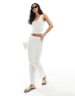 Miss Selfridge Beach Knit Rib Maxi Skirt In Cream For Women