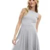 Miss Selfridge Sleeveless Low Back Fit And Flare Dress In Grey Marl For Women