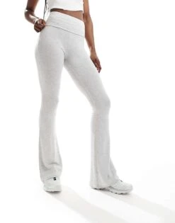 Miss Selfridge Low Rise Deep Fold Over Waistband Flare Legging In Grey Marl For Women