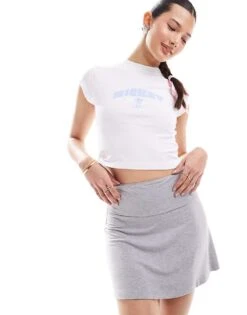 Miss Selfridge Foldover Mini Skirt In Grey Marl For Women