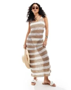 Miss Selfridge Stripe Crochet Maxi Dress In Multi For Women