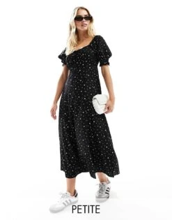 Miss Selfridge Petite Tie Front Midi Tea Dress In Black Polka Dot For Women Black Polka Dot Bow