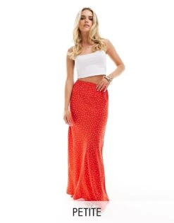 Miss Selfridge Petite Picot Trim Bias Maxi Skirt In Red Polka Dot For Women