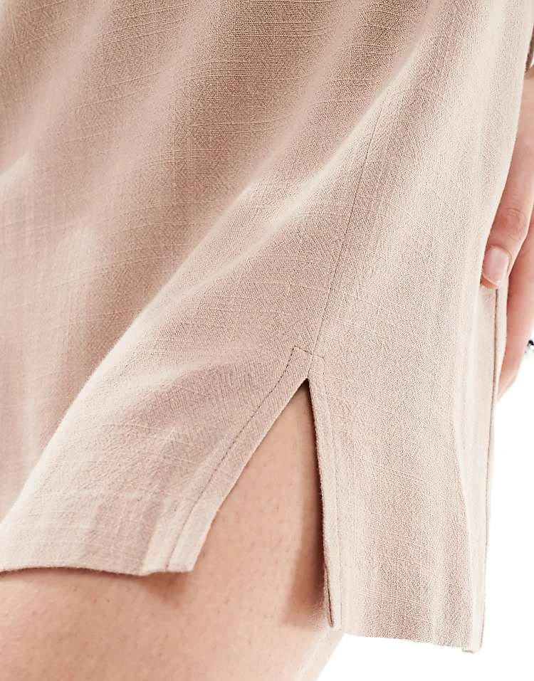 Miss Selfridge Linen Strappy Split Hem Mini Dress In Taupe For Women - Image 3
