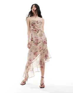 Miss Selfridge Chiffon Cowl Maxi Slip Dress In Animal Floral For Women Multi