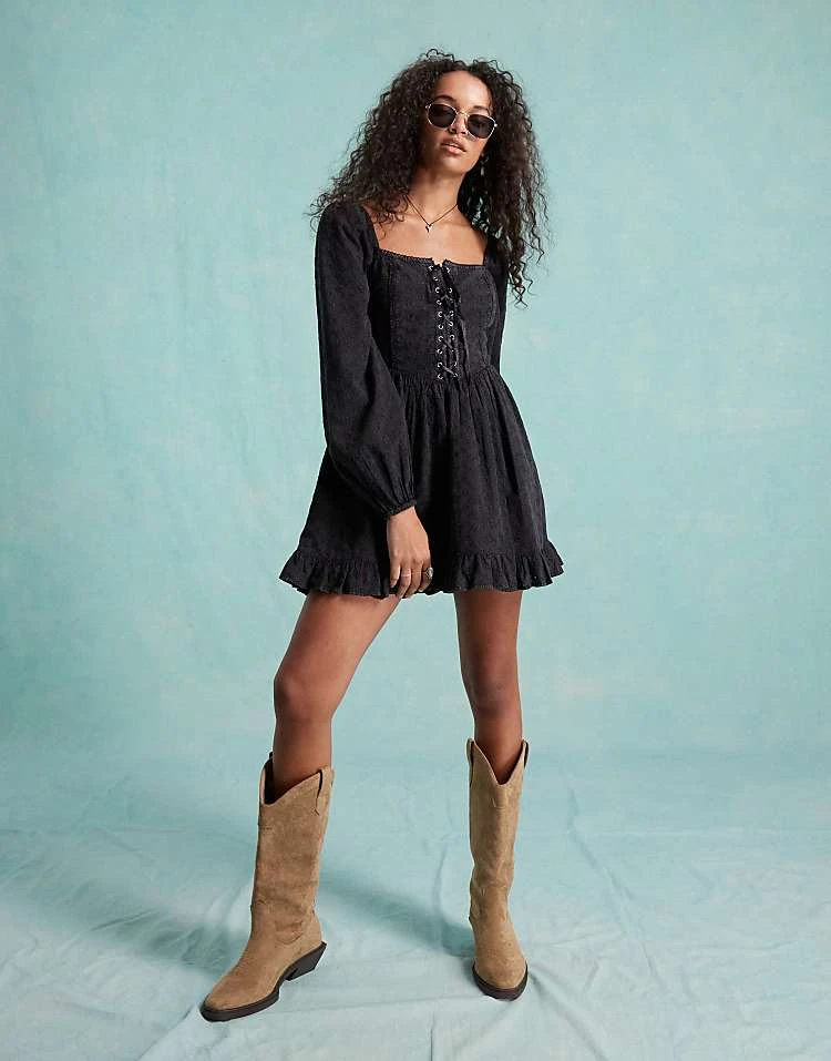 Miss Selfridge Broderie Corset Mini Dress In Black Acid Wash For Women - Image 2