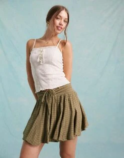 Miss Selfridge Tie Front Godet Mini Skort In Check For Women Multi