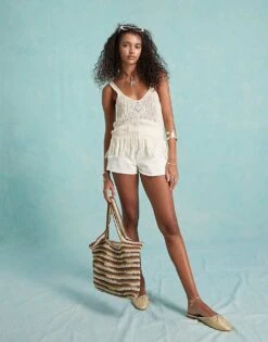 Miss Selfridge Crochet Fringe Hem Vest Top In Cream For Women