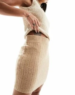 Miss Selfridge Chunky Rib Knit Skirt In Camel For Women