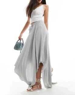 Miss Selfridge Textured Hanky Hem Maxi Skirt In Light Blue For Women Pale Blue