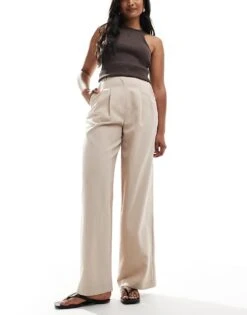 Miss Selfridge Fleck Wide Leg Tailored Trouser In Taupe For Women