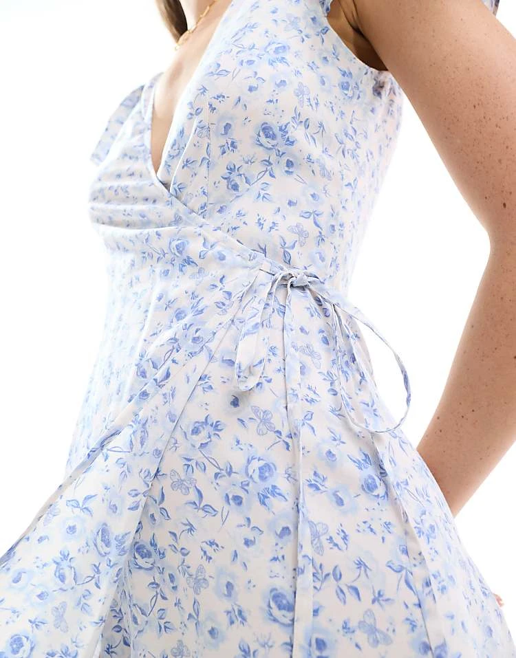 Miss Selfridge Wrap Mini Tea Dress In Blue Floral Print For Women - Image 3