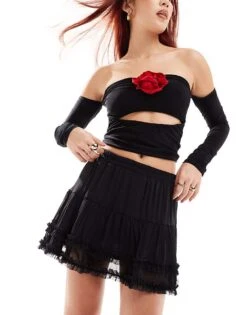 Miss Selfridge Ruffle Rara Mini Skirt In Black For Women