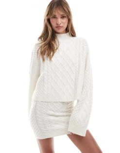 Miss Selfridge Cable Knit Jumper Co-ord In Cream
