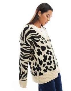 Miss Selfridge Animal Pattern Longline Cardigan In Neutral For Women Animal Print