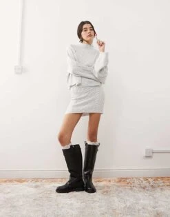 Miss Selfridge Cable Knit Jumper Co-ord In Grey Marl