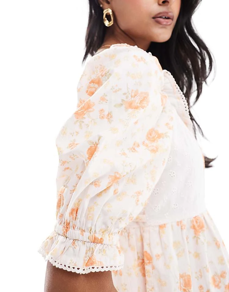 Miss Selfridge Tiered Mini Tea Dress In Patchwork Broderie Print For Women Multi - Image 3