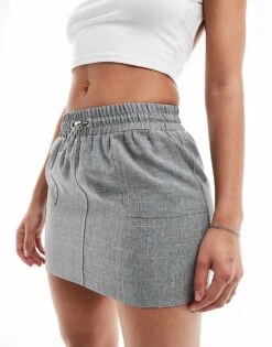Miss Selfridge Tailored Cargo Pull On Mini Skirt For Women Light Grey