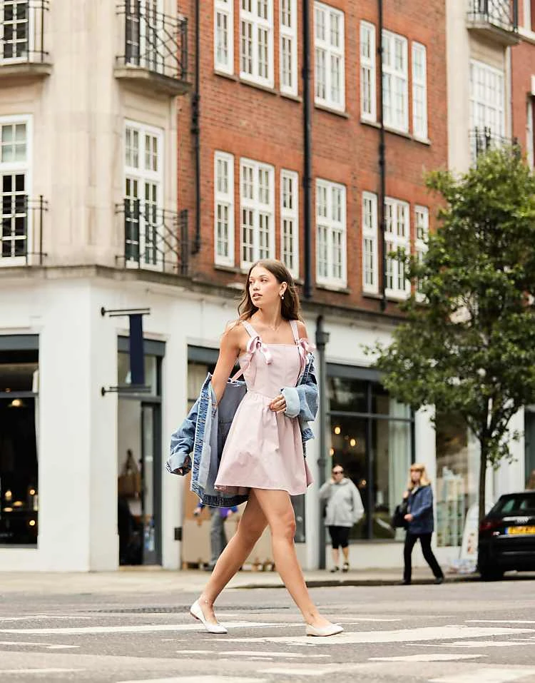 Miss Selfridge Satin Bow Corset Mini Dress In Pink For Women Pale Pink - Image 4