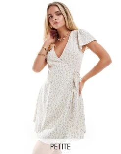 Miss Selfridge Petite Wrap Mini Tea Dress In Ditsy Print For Women