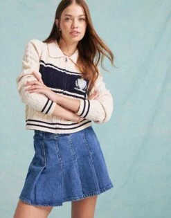 Miss Selfridge Varsity Zip Through Collar Cardigan In Cream For Women