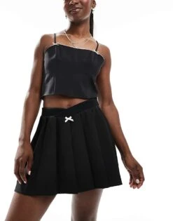Miss Selfridge Tailored Sporty Trim Pleated Mini Skirt In Black For Women