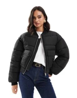 Miss Selfridge Puffer Bomber Jacket In Black For Women