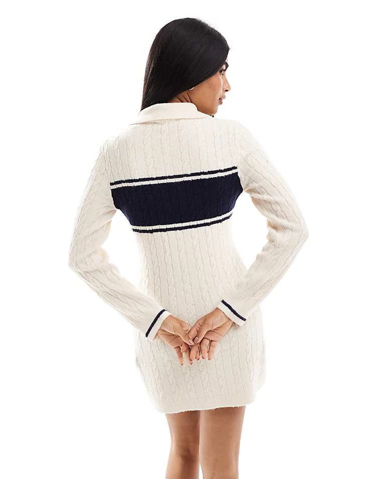 Miss Selfridge Zip Detail Varsity Polo Collar Knitted Mini Dress In Cream For Women - Image 4