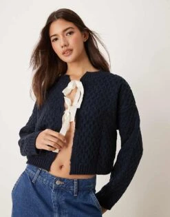 Miss Selfridge Bow Tie Detail Cardigan In Navy For Women