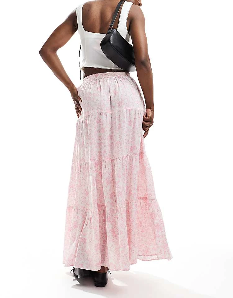 Miss Selfridge Button Detail Tiered Maxi Skirt In Pink Floral For Women - Image 2