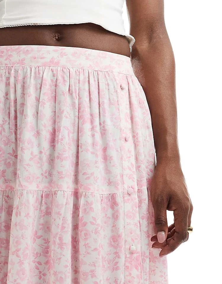 Miss Selfridge Button Detail Tiered Maxi Skirt In Pink Floral For Women - Image 4