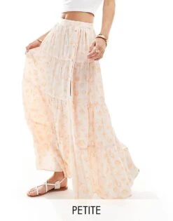 Miss Selfridge Petite Button Detail Tiered Maxi Skirt In Seashells Print For Women Tbc Print