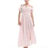 Miss Selfridge Petite Puff Sleeve Bardot Maxi Dress In Pink Floral For Women