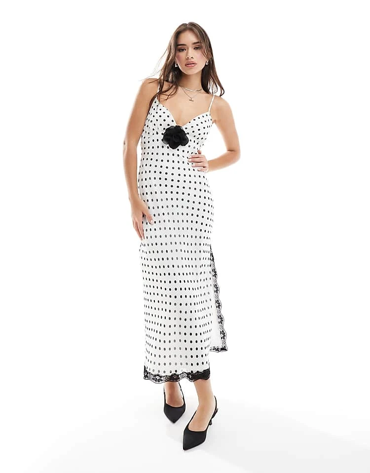 Miss Selfridge Chiffon Corsage Maxi Dress In Polka Dot For Women - Image 4