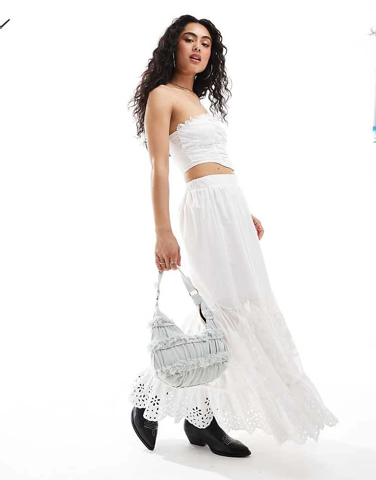 Miss Selfridge Satin Lace Ruched Bandeau Top In Cream For Women Black - Image 2