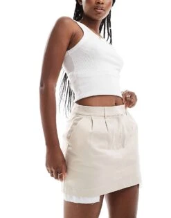 Miss Selfridge Cotton Exposed Pocket Tailored Mini Skirt In Stone For Women