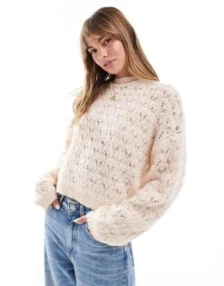 Miss Selfridge Pretty Pointelle Stitch Jumper In Soft Pink For Women