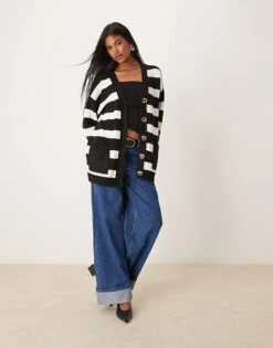 Miss Selfridge Mid Length Cardigan With Seam Detail In Stripe For Women