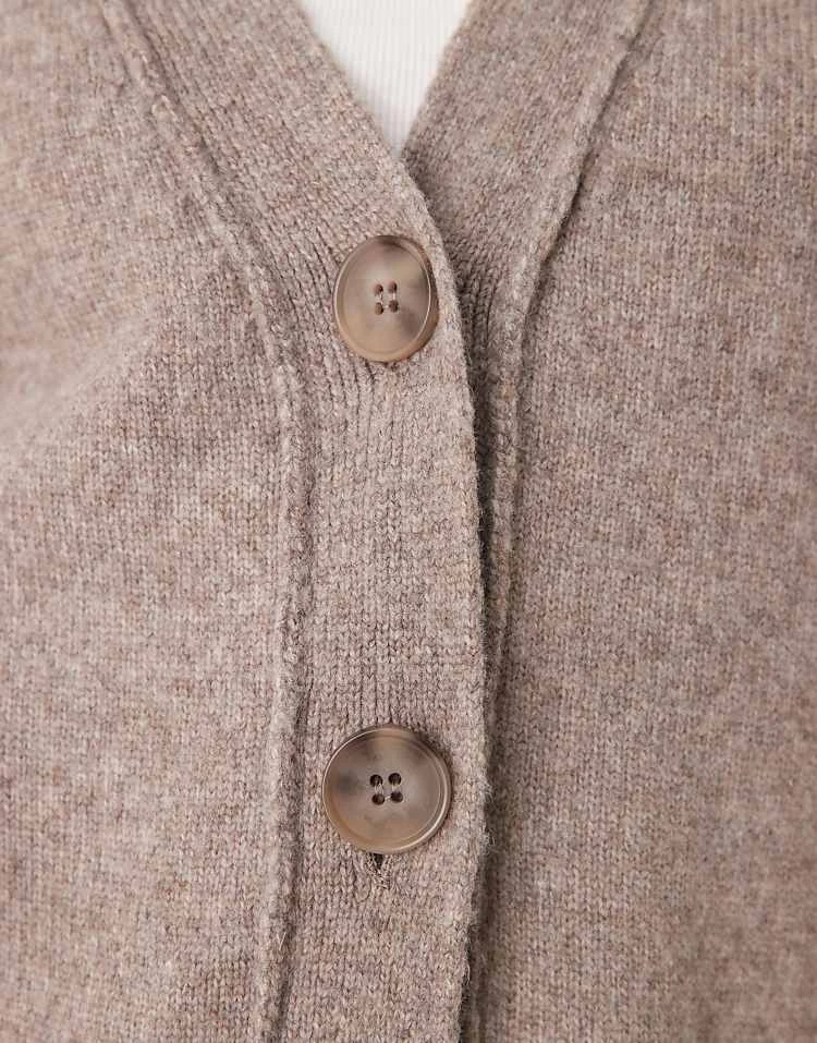 Miss Selfridge Mid Length Cardigan With Seam Detail In Mushroom For Women - Image 2